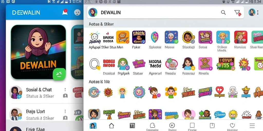 Tampilan antarmuka DEWALIN yang menarik dengan berbagai pilihan stiker.