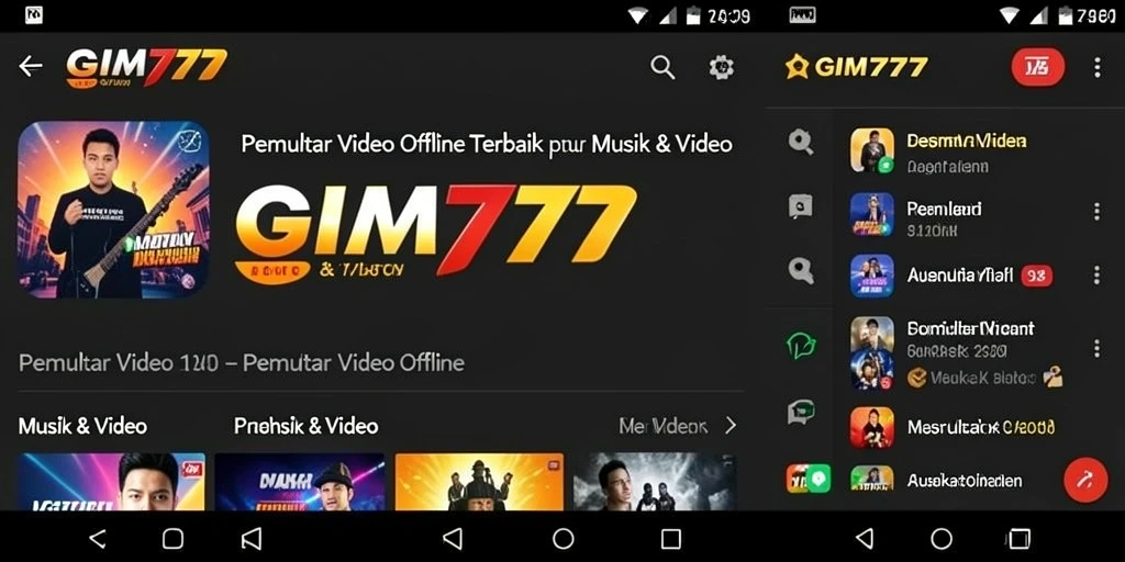 Tampilan antarmuka GIM777 untuk pemutar video offline.