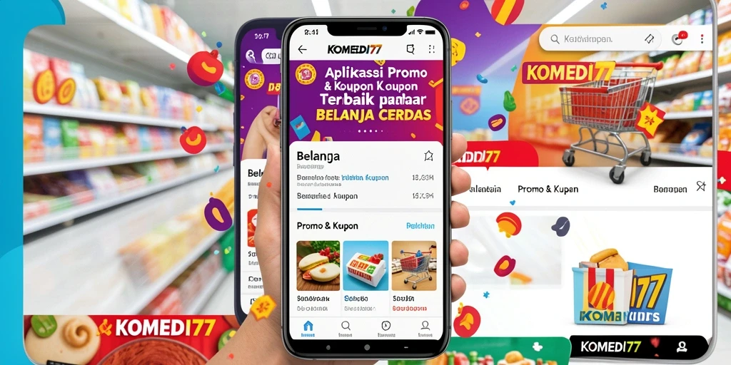 Screenshot antarmuka KOMEDI77 menampilkan berbagai kupon dan promo menarik.