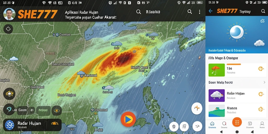 Tampilan antarmuka SHE777 dengan informasi radar hujan yang jelas.