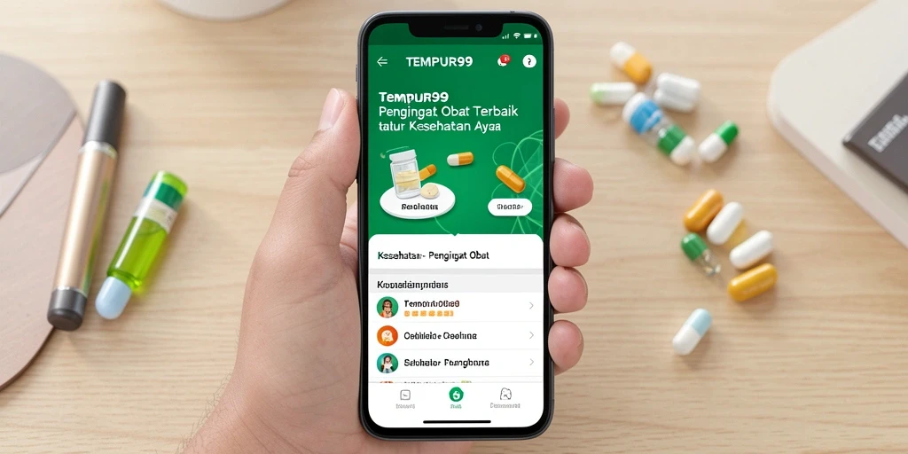 Screenshot TEMPUR99 dengan antarmuka Pengingat Obat yang ramah pengguna.