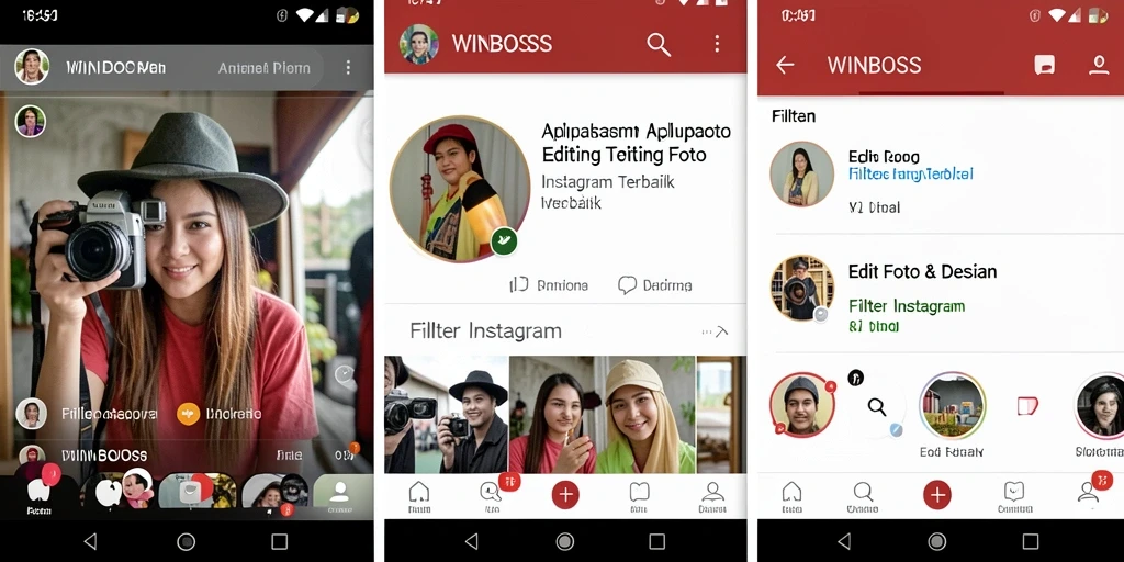 Antarmuka WINBOSS dengan berbagai filter Instagram yang menarik.
