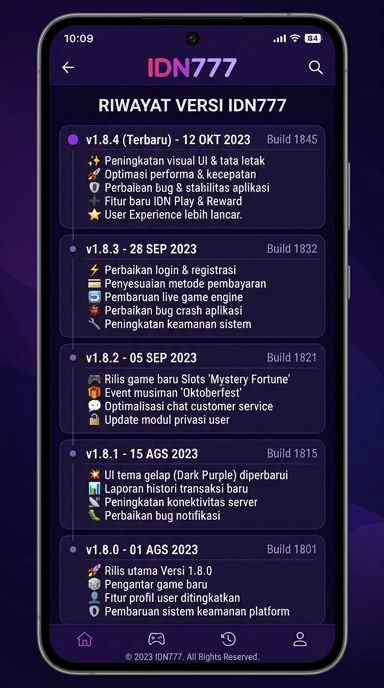 Riwayat Versi Terbaru idn777 untuk Android